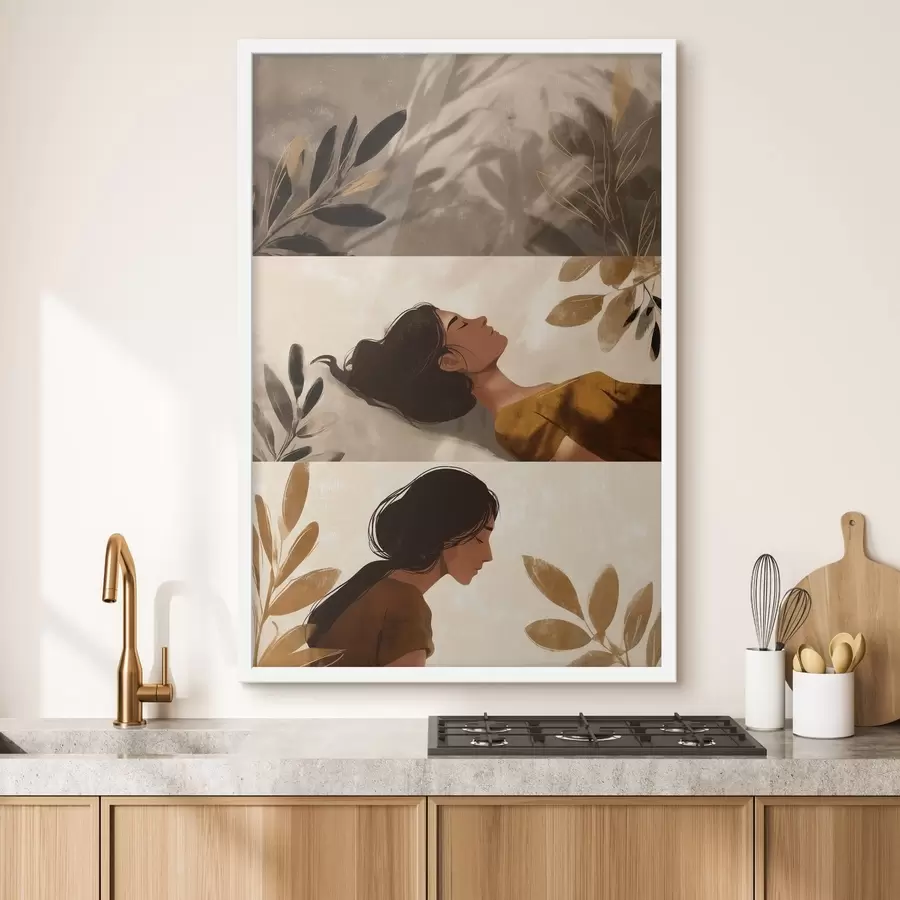 Fototapet Triptych „Žena s listy“ f49018