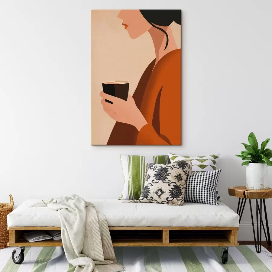 Obraz Žena s šálkem – minimalistický styl Č. s49019