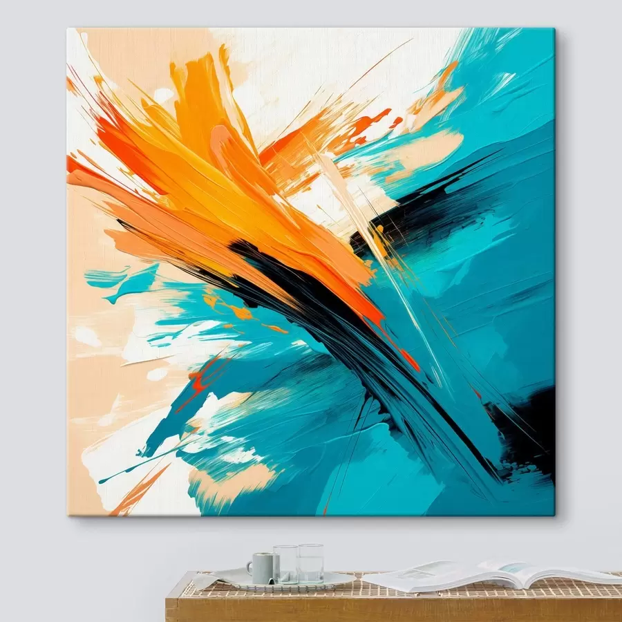 Obraz Živý obraz v tyrkysovo-terakotové barevné škále v moderním malířském stylu Č. s48855