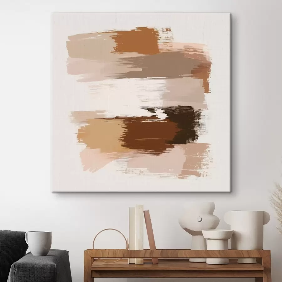 Obraz Minimalistická kompozice s horizontálními tahy štětcem v odstínech kávy a terakoty Č. s48858