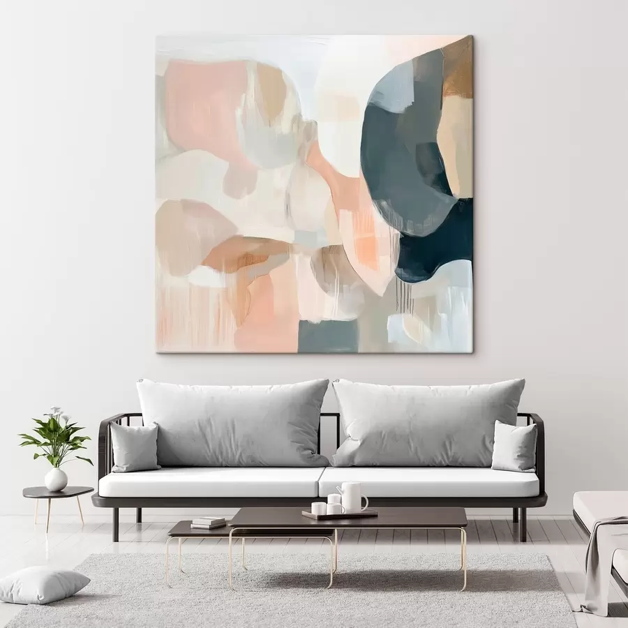 Obraz Abstraktní kompozice v pastelových a tmavě modrých tónech v moderním malířském stylu Č. s48860
