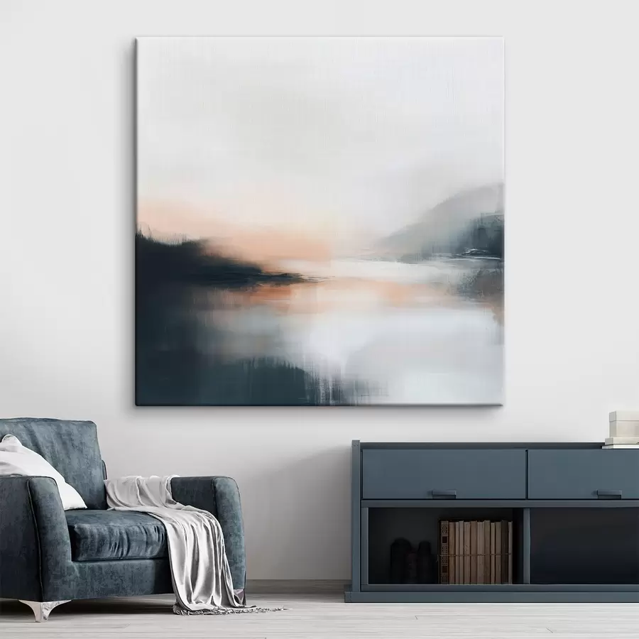 Obraz Abstraktní zamlžená krajina v teplé béžovo-korálové barevné škále Č. s48861