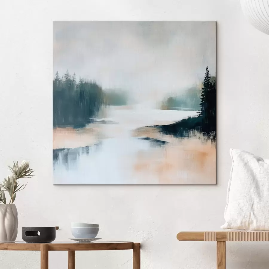 Obraz Abstraktní lesní krajina v růžových a modrých tónech v moderním malířském stylu Č. s48862