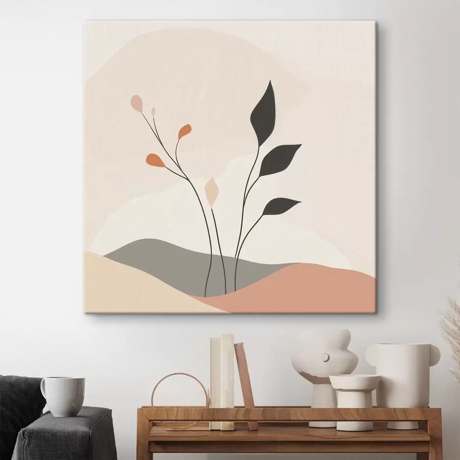 Obraz Stručná scéna s rostlinnou tematikou a organickými tvary v moderním uměleckém stylu Č. s48874