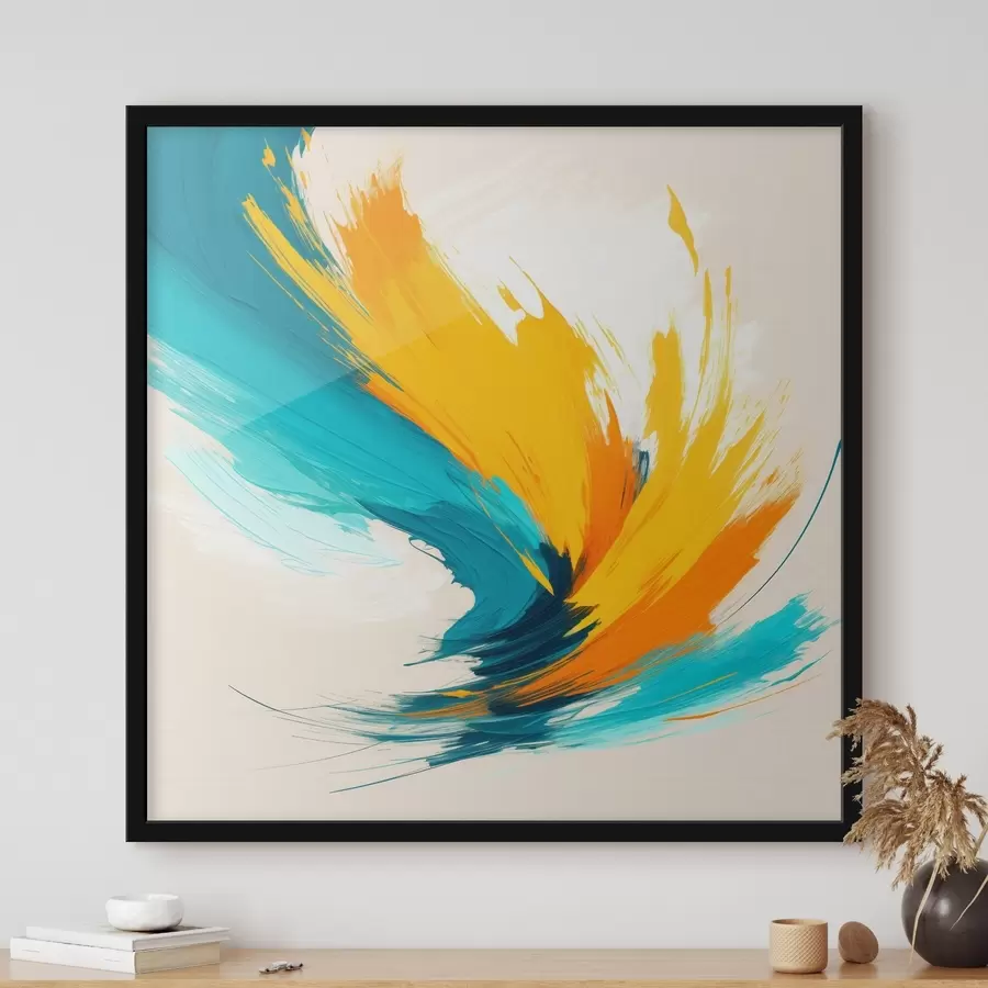 Fototapet Dynamický vír v žlutých a modrých tónech v moderním malířském stylu f48856