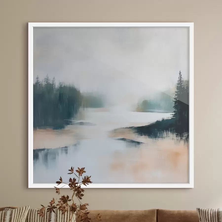 Fototapet Abstraktní lesní krajina v růžových a modrých tónech v moderním malířském stylu f48862