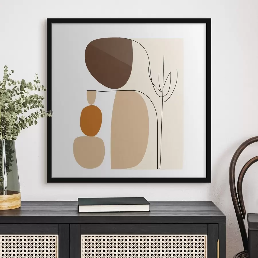 Fototapet Abstraktní kompozice s tenkými stonky a jednoduchými tvary v minimalistickém stylu f48871