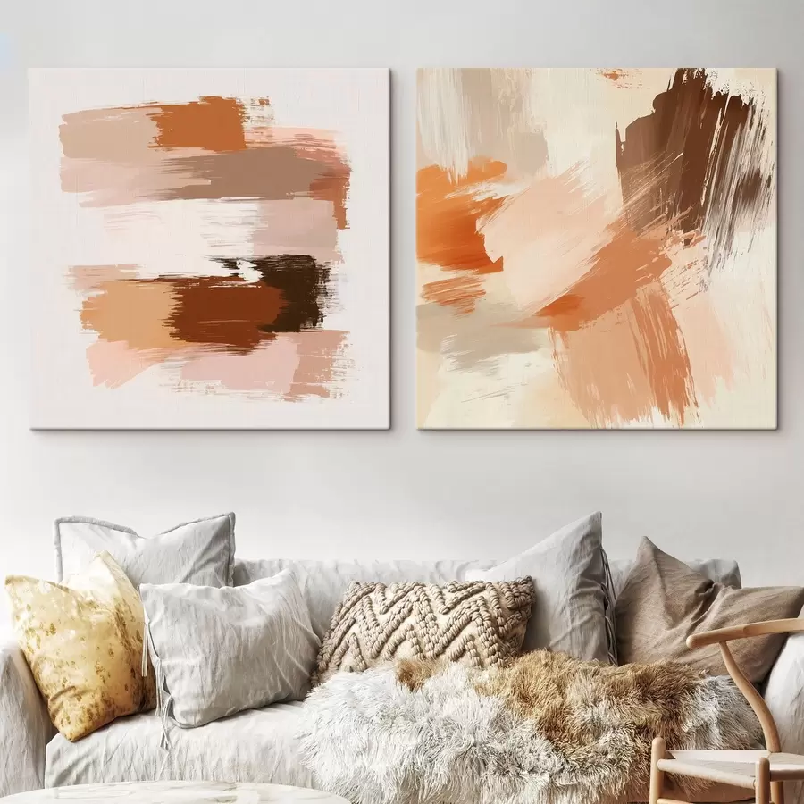 Obraz Dekorativní umění v teplých hnědo-béžových tónech s efektem malířského tahu štětcem Č. m30355