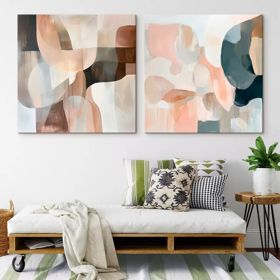 Obraz Minimalistická scéna v béžovo-růžových a šedých tónech v uměleckém stylu Č. m30356