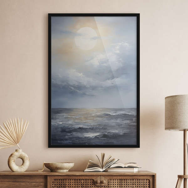 Plakát Měsíc v oblacích nad mořem, Postery příroda, f49050wo : Uwalls