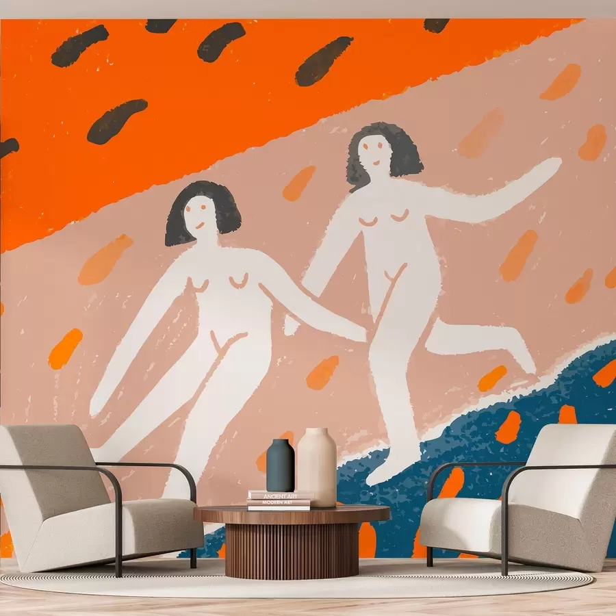 Fototapet současné umění: dvě ženy běžící podél pobřeží w05564