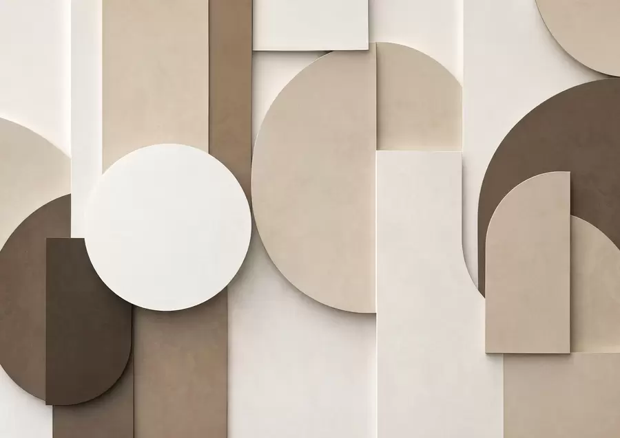 Fototapet Texturované béžové geometrické tvary ve vrstvené 3D kompozici, minimalistická moderní nástěnná dekorace w05598