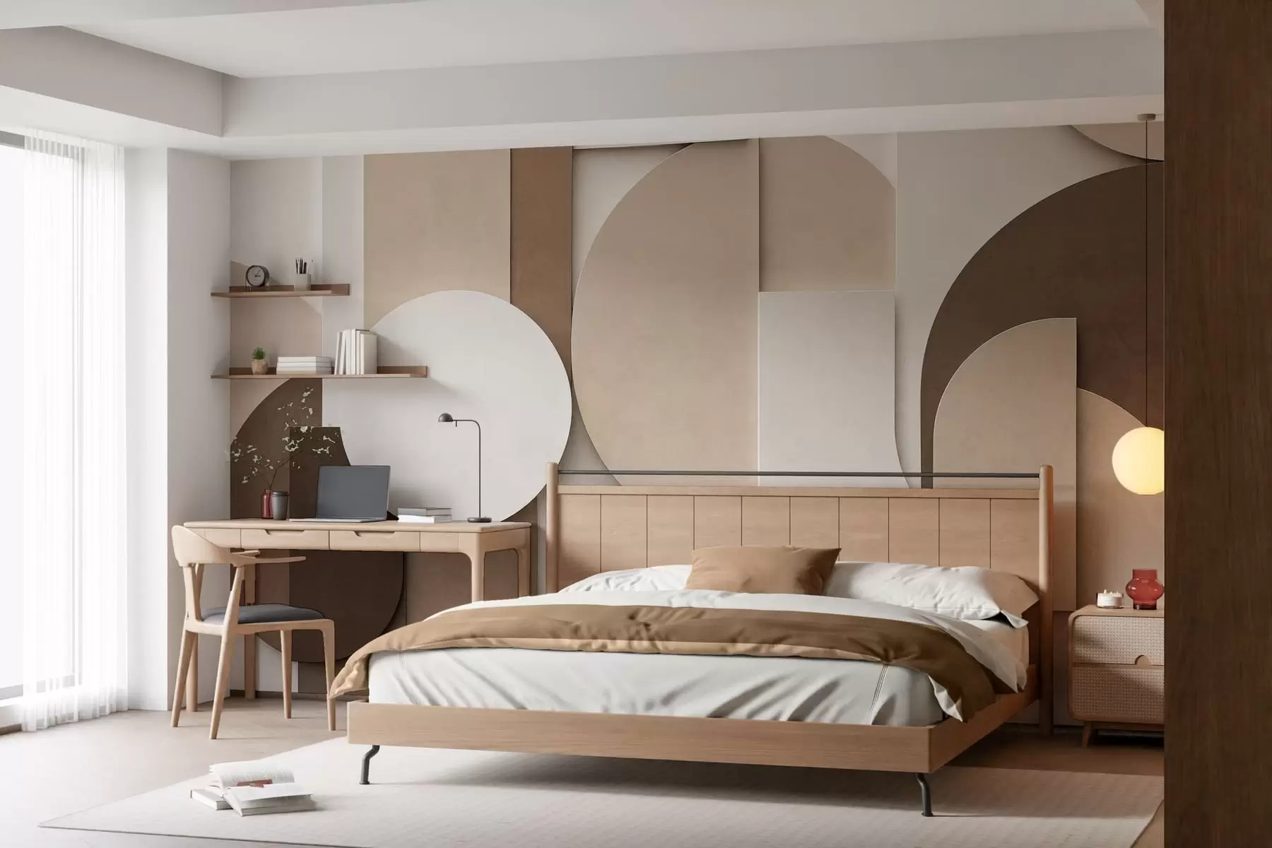 Fototapet Texturované béžové geometrické tvary ve vrstvené 3D kompozici, minimalistická moderní nástěnná dekorace w05598