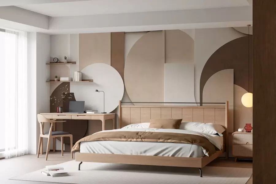 Fototapet Texturované béžové geometrické tvary ve vrstvené 3D kompozici, minimalistická moderní nástěnná dekorace w05598