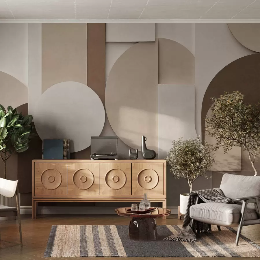 Fototapet Texturované béžové geometrické tvary ve vrstvené 3D kompozici, minimalistická moderní nástěnná dekorace w05598