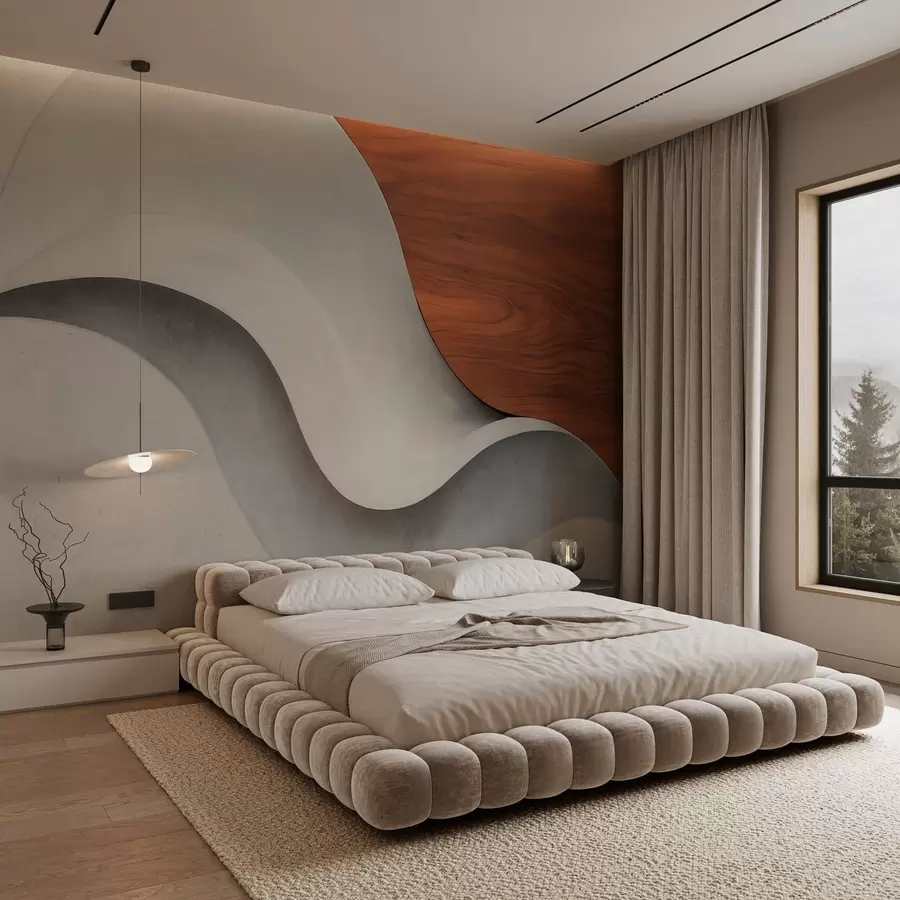 Fototapet Plynulé abstraktní vlny s teplými dřevěnými akcenty, minimalistický moderní design w05599