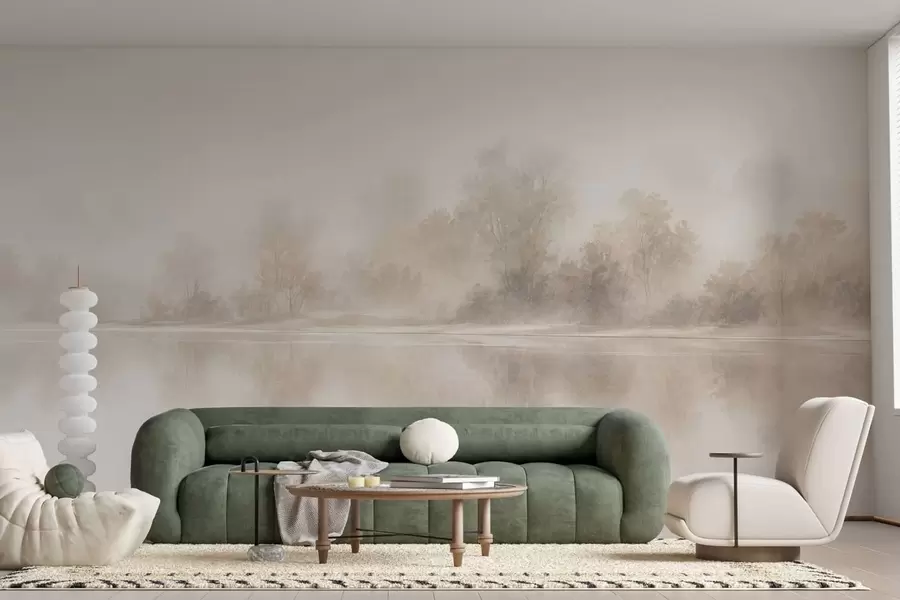 Fototapet Minimalistická mlhavá krajina s jemnými odlesky v teplých neutrálních tónech w05606