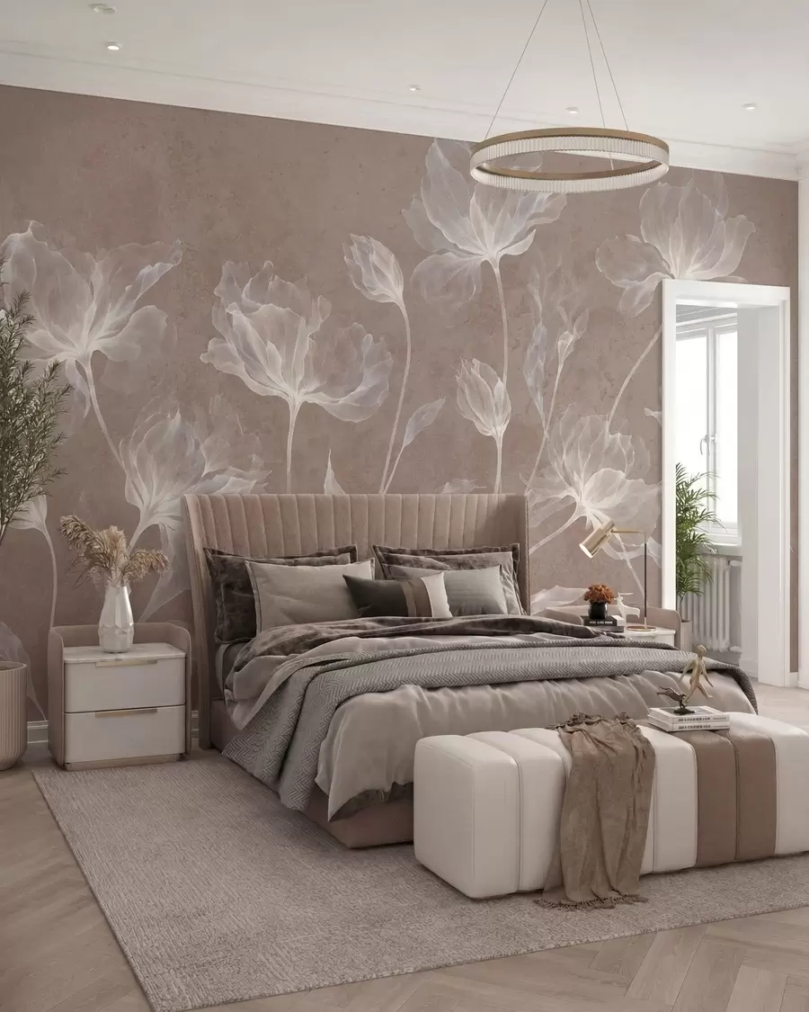 Fototapet Elegantní vzdušné květy s průsvitnými vrstvenými okvětními lístky na dlouhých jemných stoncích w05579v3