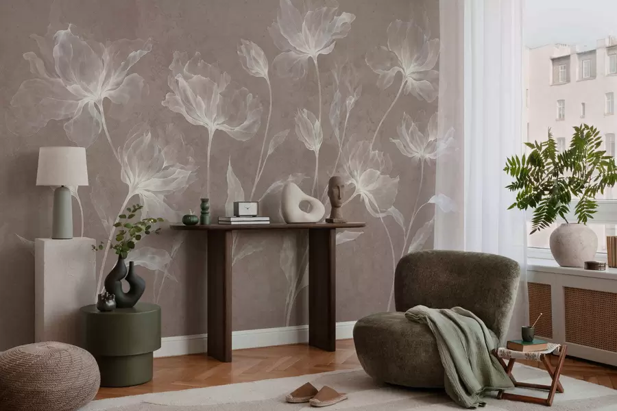 Fototapet Elegantní vzdušné květy s průsvitnými vrstvenými okvětními lístky na dlouhých jemných stoncích w05579v3