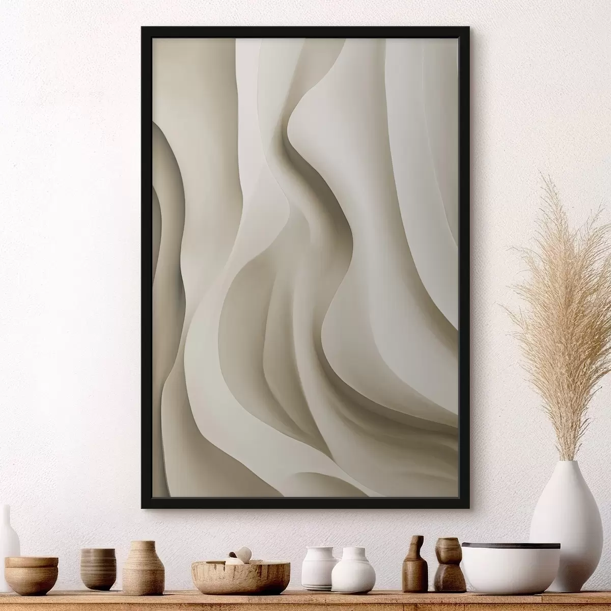 Poster Abstraktní béžové vlnící se tvary s jemnými křivkami, moderní minimalistické umění f49150
