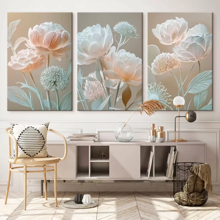Obraz Triptych s jemnými bledými květy Č. m30489