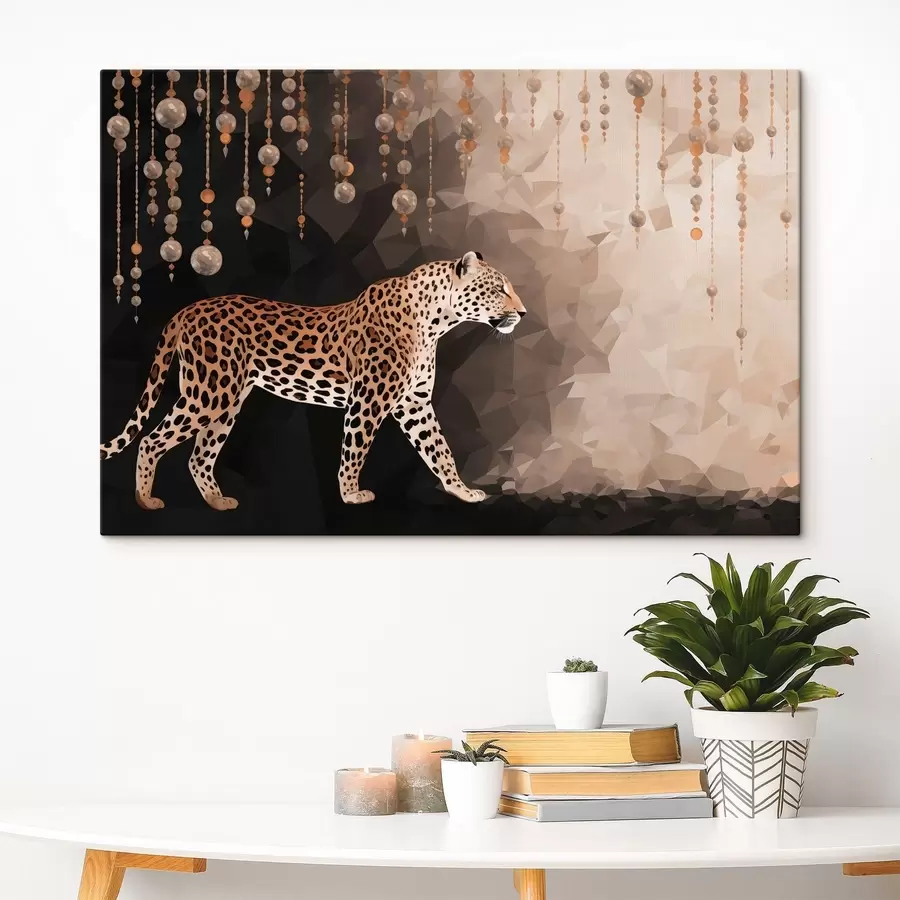 Obraz Leopard na geometrickém pozadí s visícími prvky Č. s49188