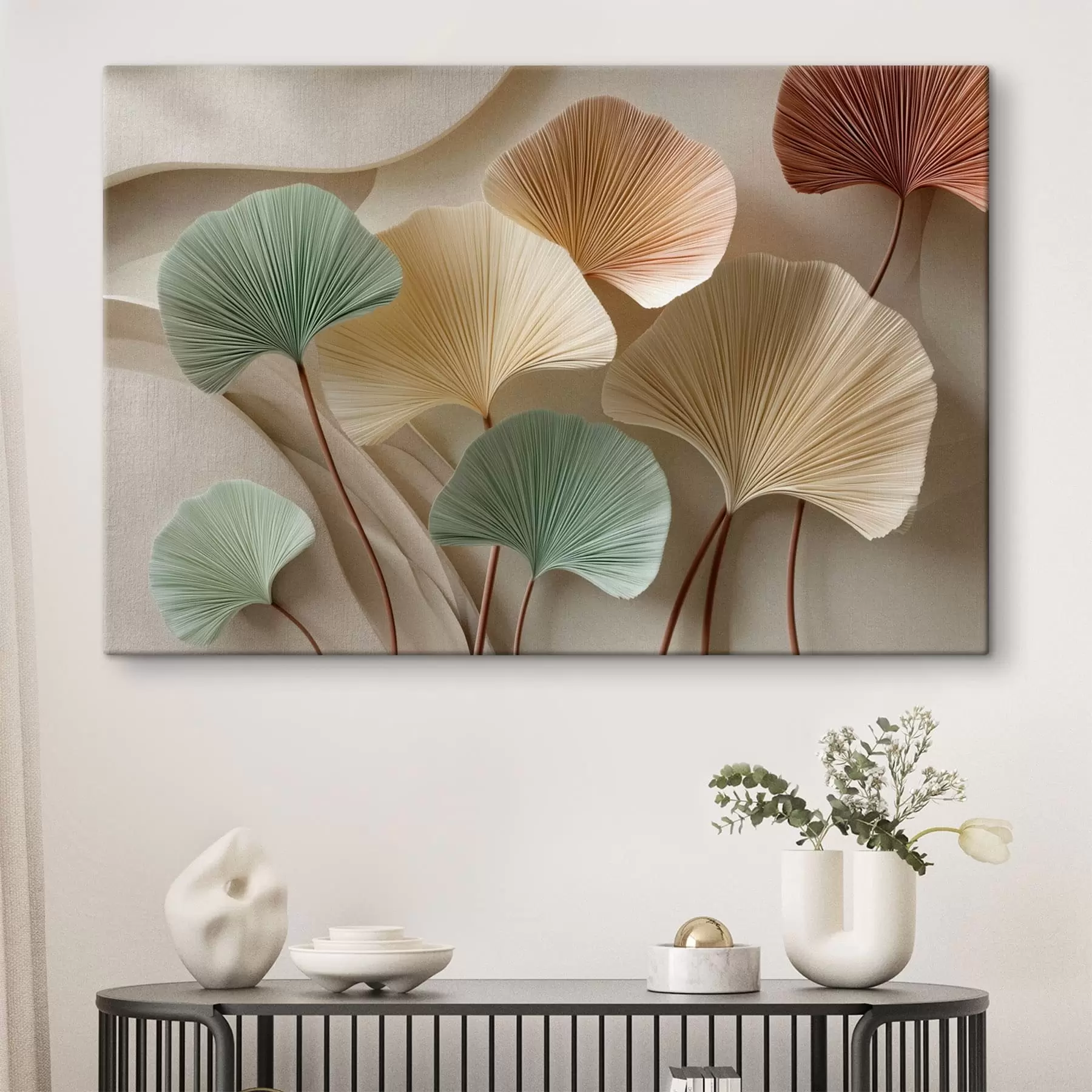 Obraz Stylizované listy ginkga v jemných barvách Č. s49207