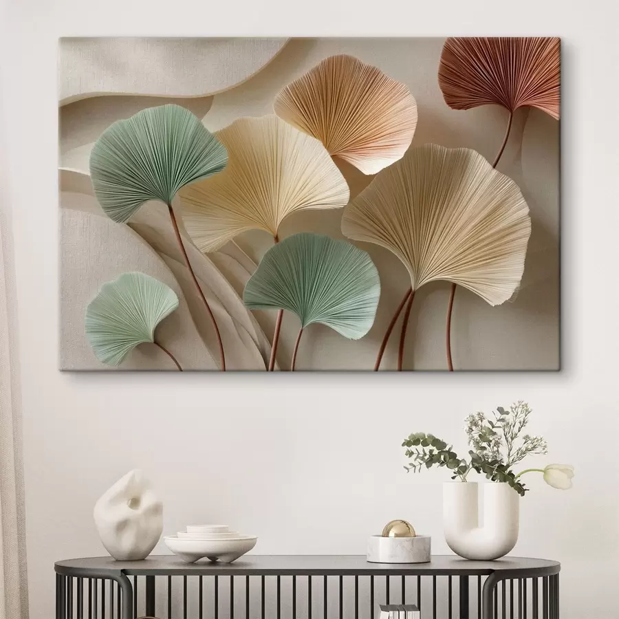 Obraz Stylizované listy ginkga v jemných barvách Č. s49207