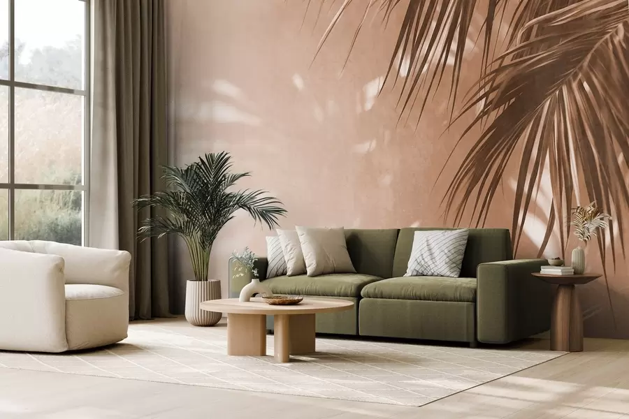 Fototapet Texturované palmové listy se stíny, tropická atmosféra, minimalismus w09890