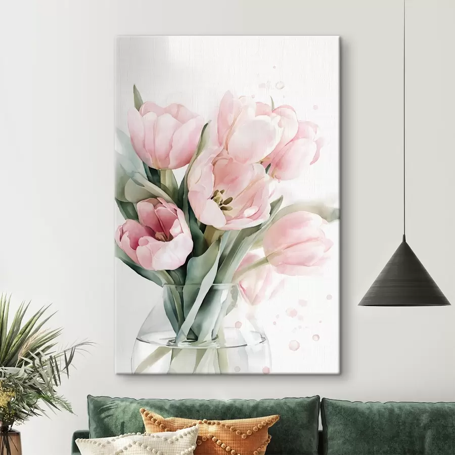 Obraz Jemné růžové tulipány ve stylu akvarelu Č. s49225