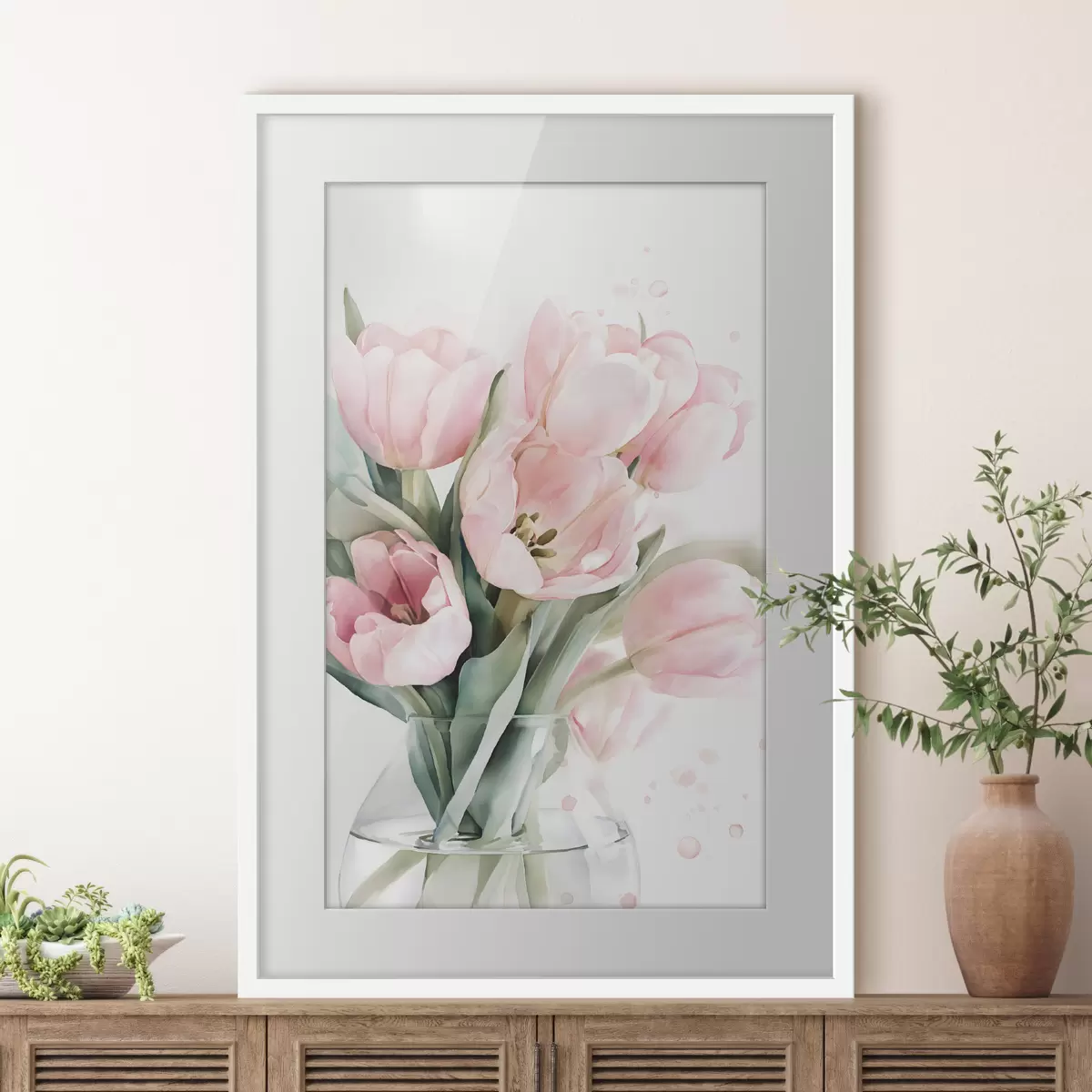 Poster Jemné růžové tulipány ve stylu akvarelu f49225
