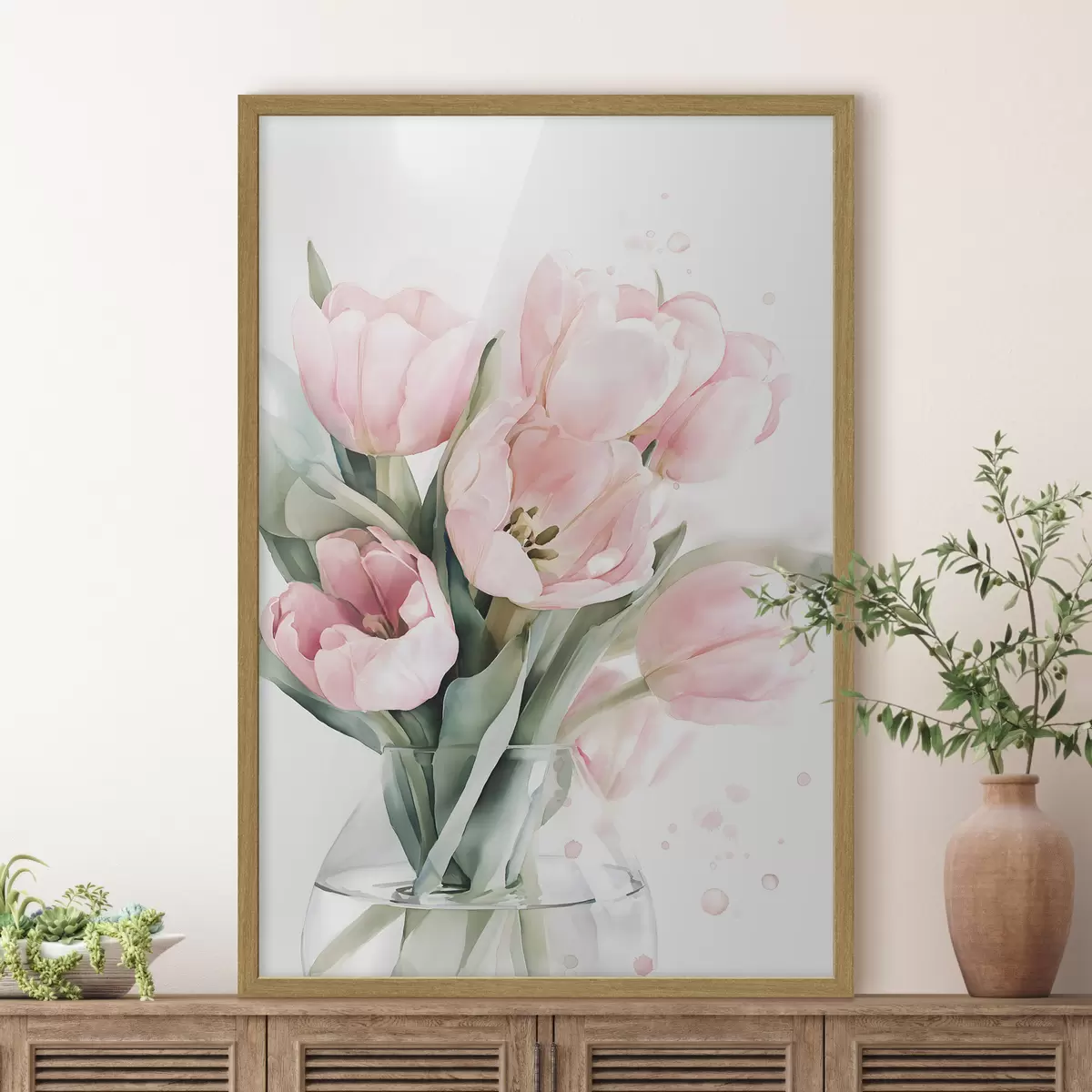 Poster Jemné růžové tulipány ve stylu akvarelu f49225