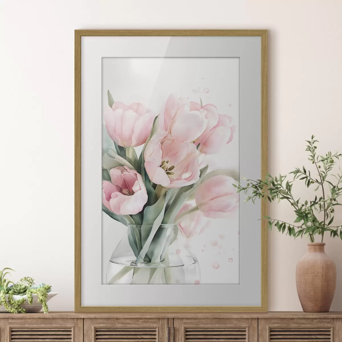 Poster Jemné růžové tulipány ve stylu akvarelu f49225