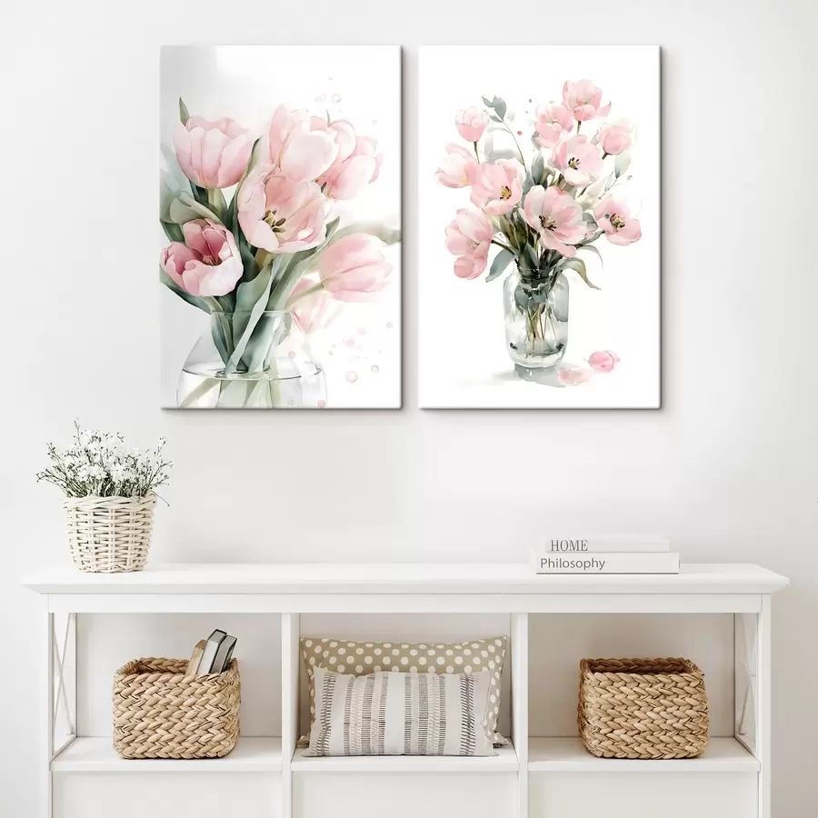 Obraz Jemné růžové tulipány ve stylu akvarelu Č. m30531