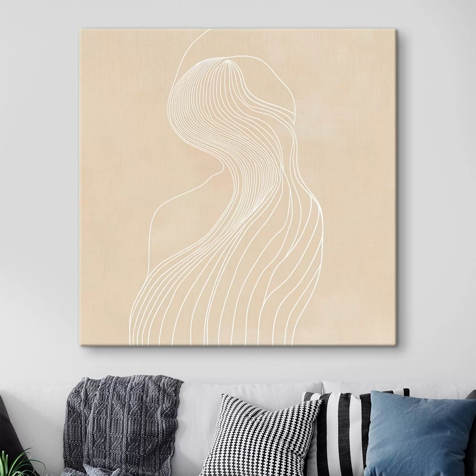 Obraz Abstraktní ženská silueta v bílých liniích v minimalistickém stylu Č. s48875