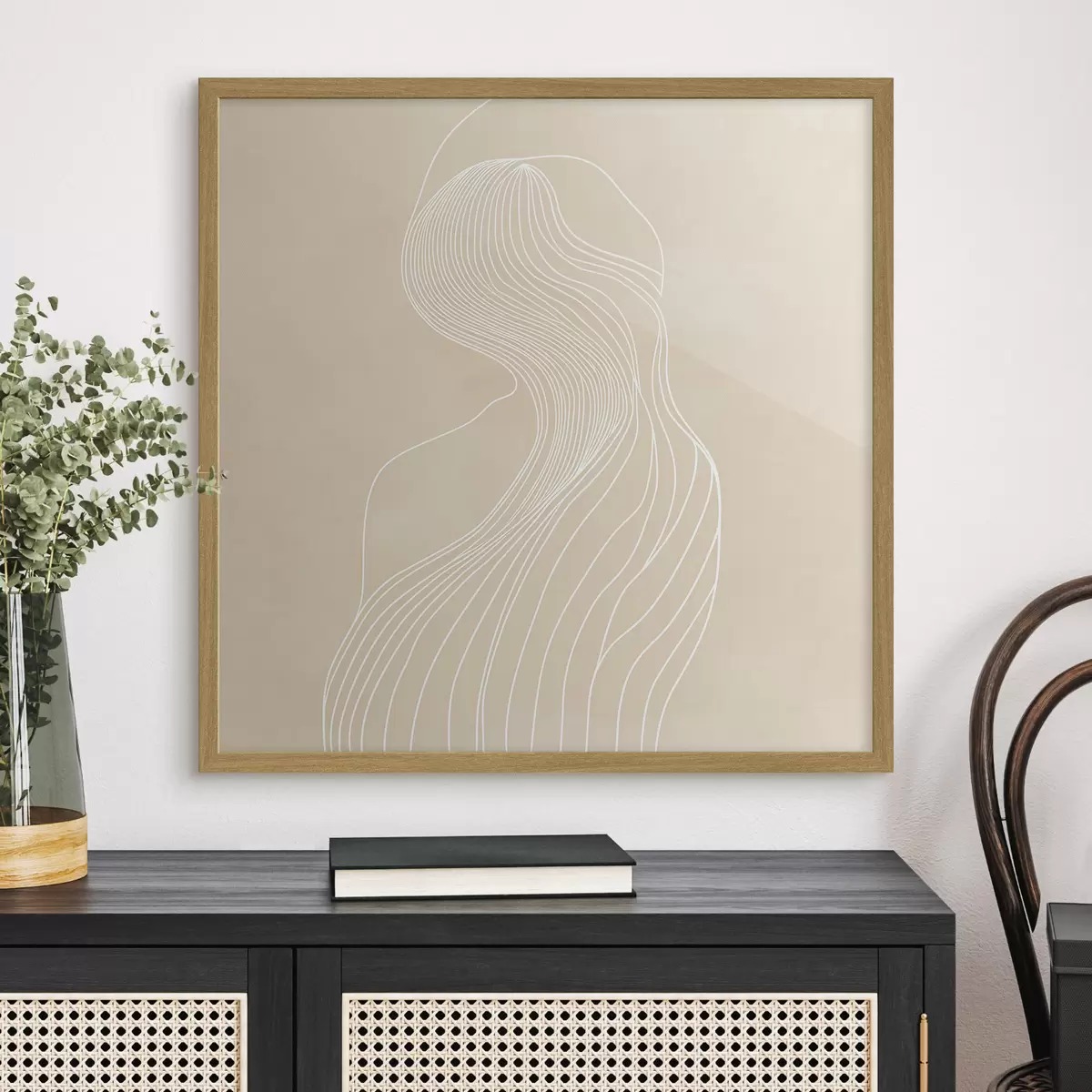 Poster Abstraktní ženská silueta v bílých liniích v minimalistickém stylu f48875