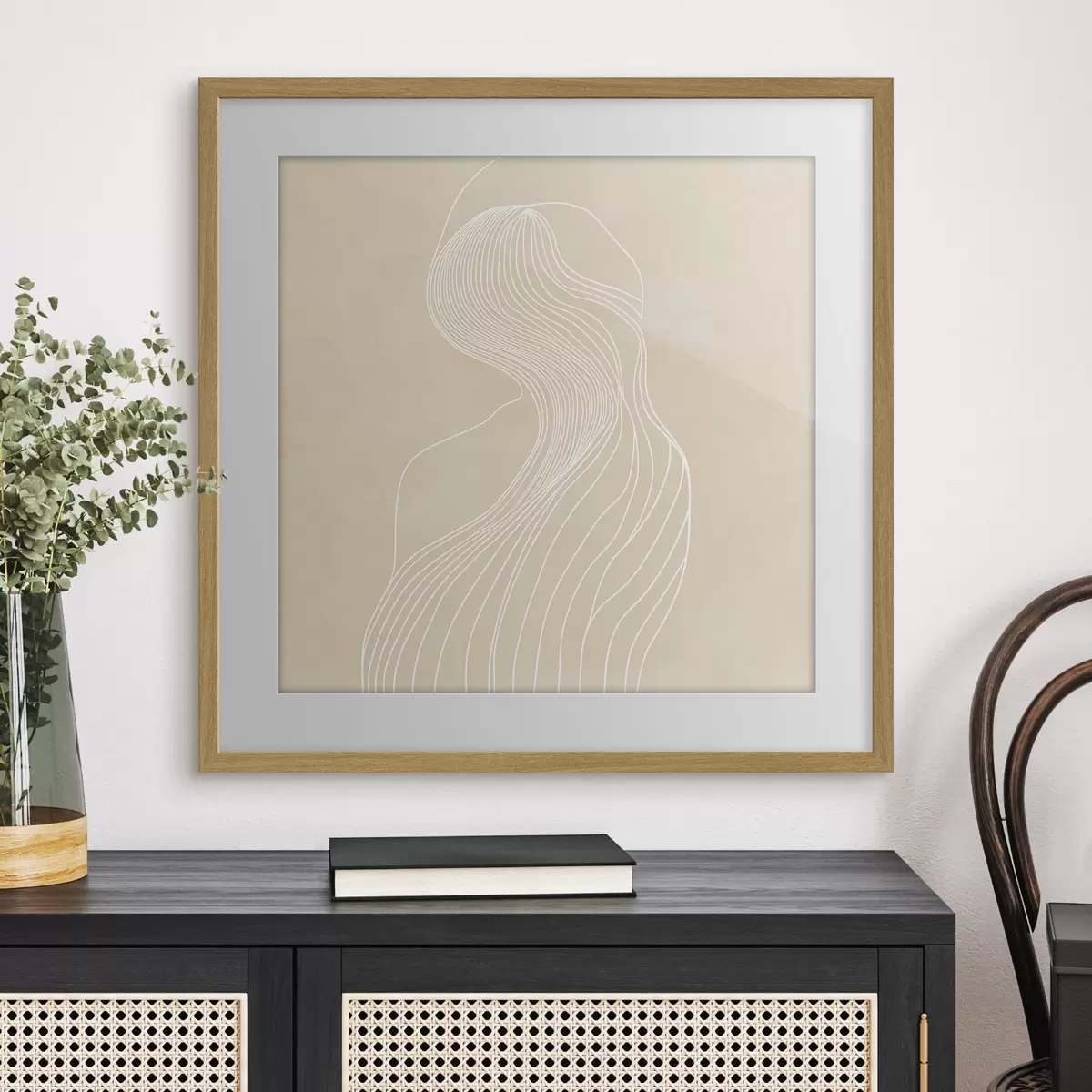 Poster Abstraktní ženská silueta v bílých liniích v minimalistickém stylu f48875