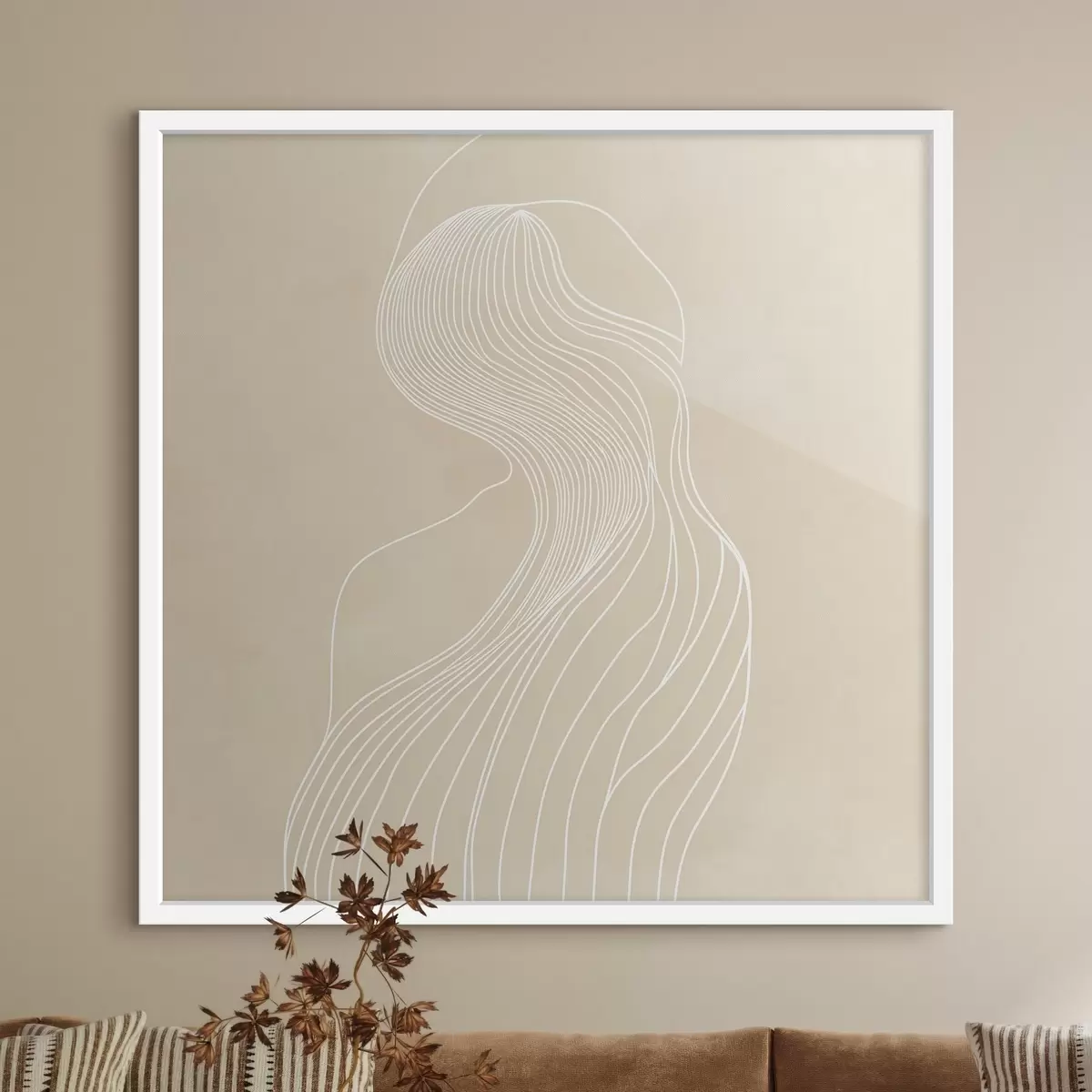 Poster Abstraktní ženská silueta v bílých liniích v minimalistickém stylu f48875