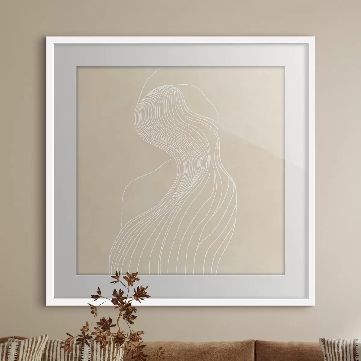 Poster Abstraktní ženská silueta v bílých liniích v minimalistickém stylu f48875