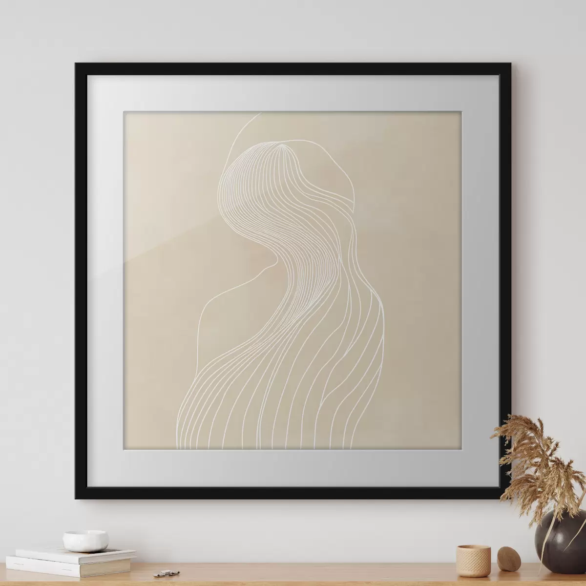 Poster Abstraktní ženská silueta v bílých liniích v minimalistickém stylu f48875