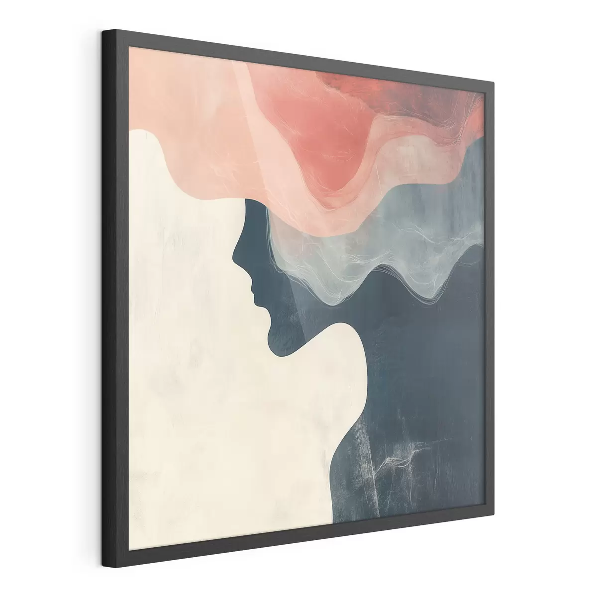 Poster Abstraktní ženská silueta s korálovými a modrými vlnami v minimalistickém stylu f48882