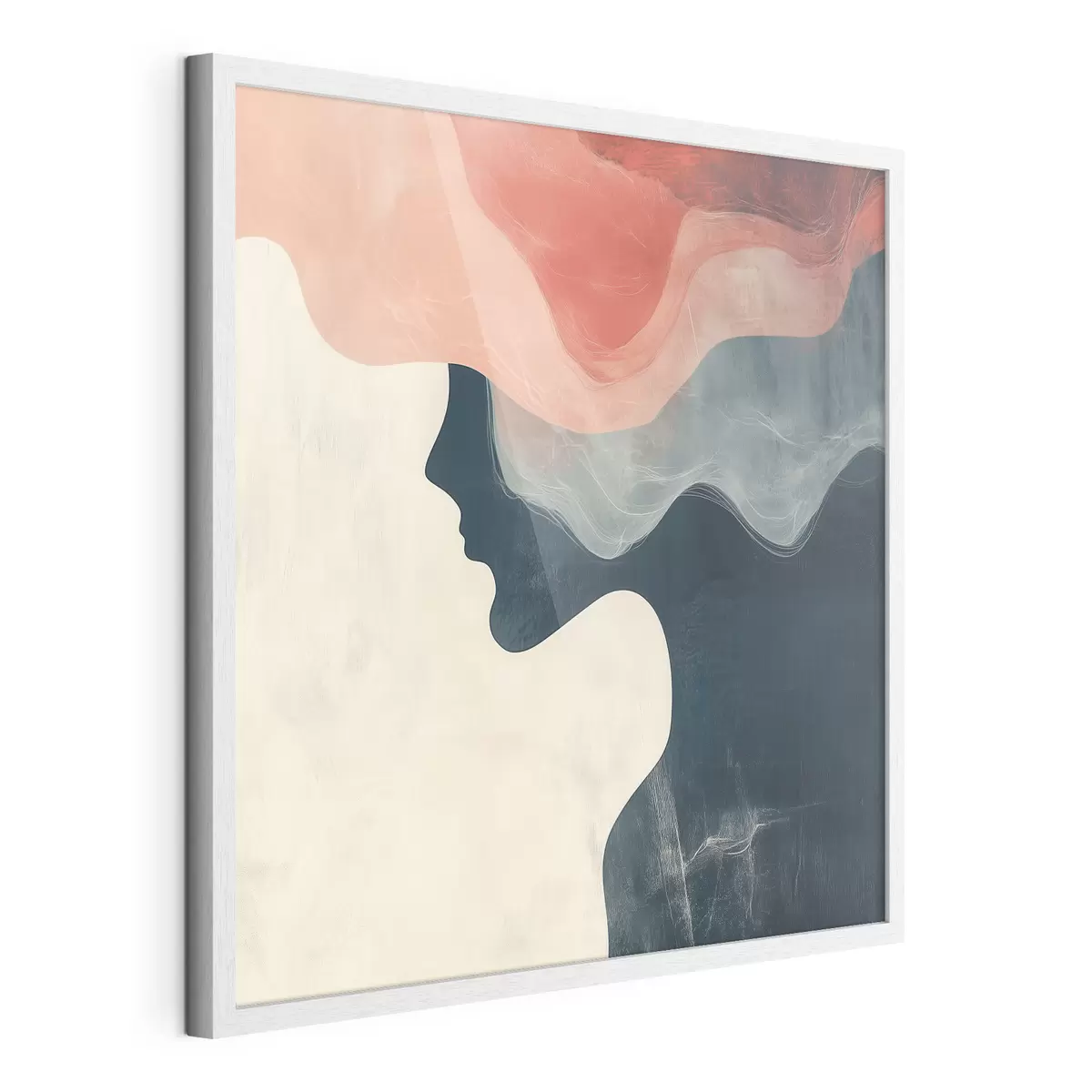 Poster Abstraktní ženská silueta s korálovými a modrými vlnami v minimalistickém stylu f48882