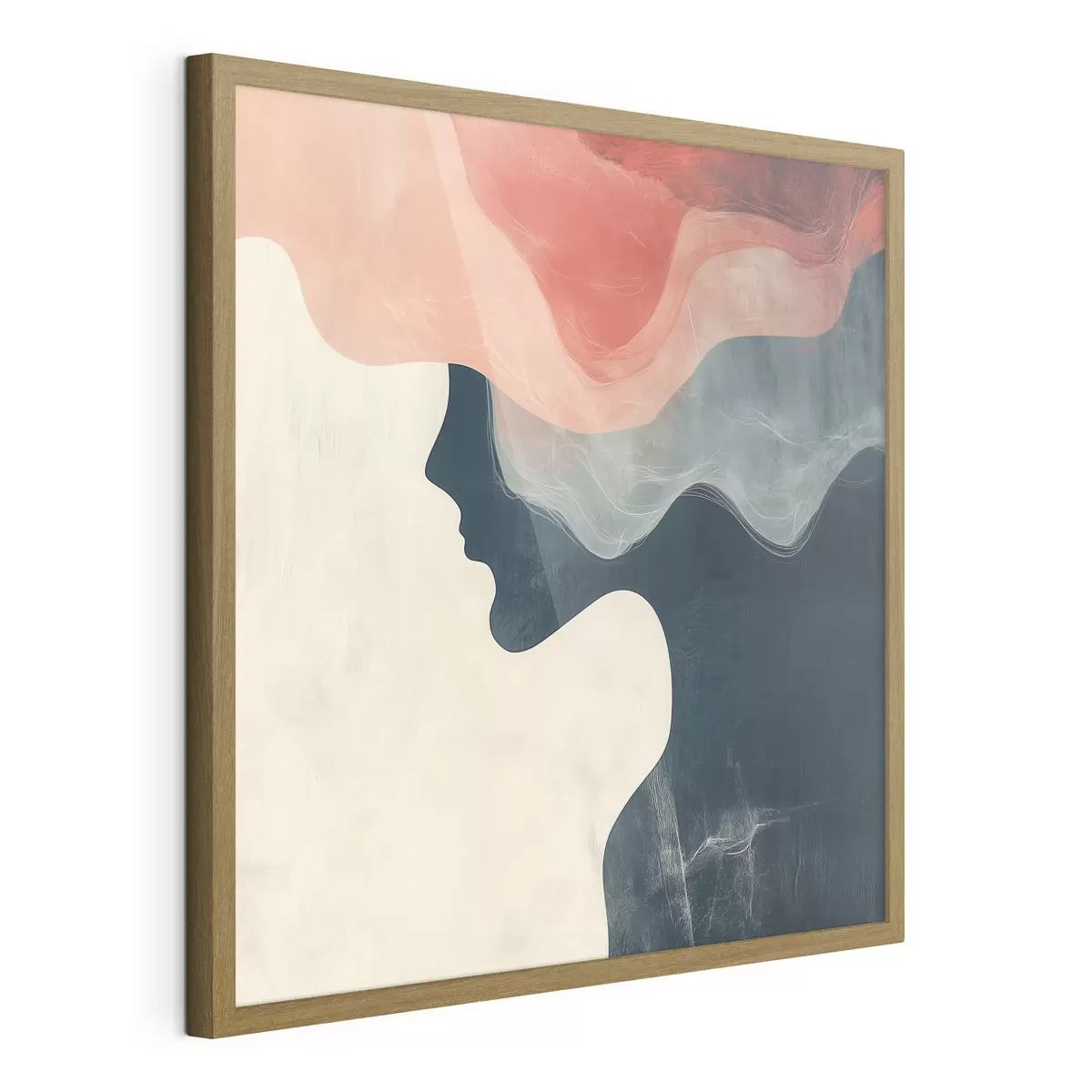 Poster Abstraktní ženská silueta s korálovými a modrými vlnami v minimalistickém stylu f48882