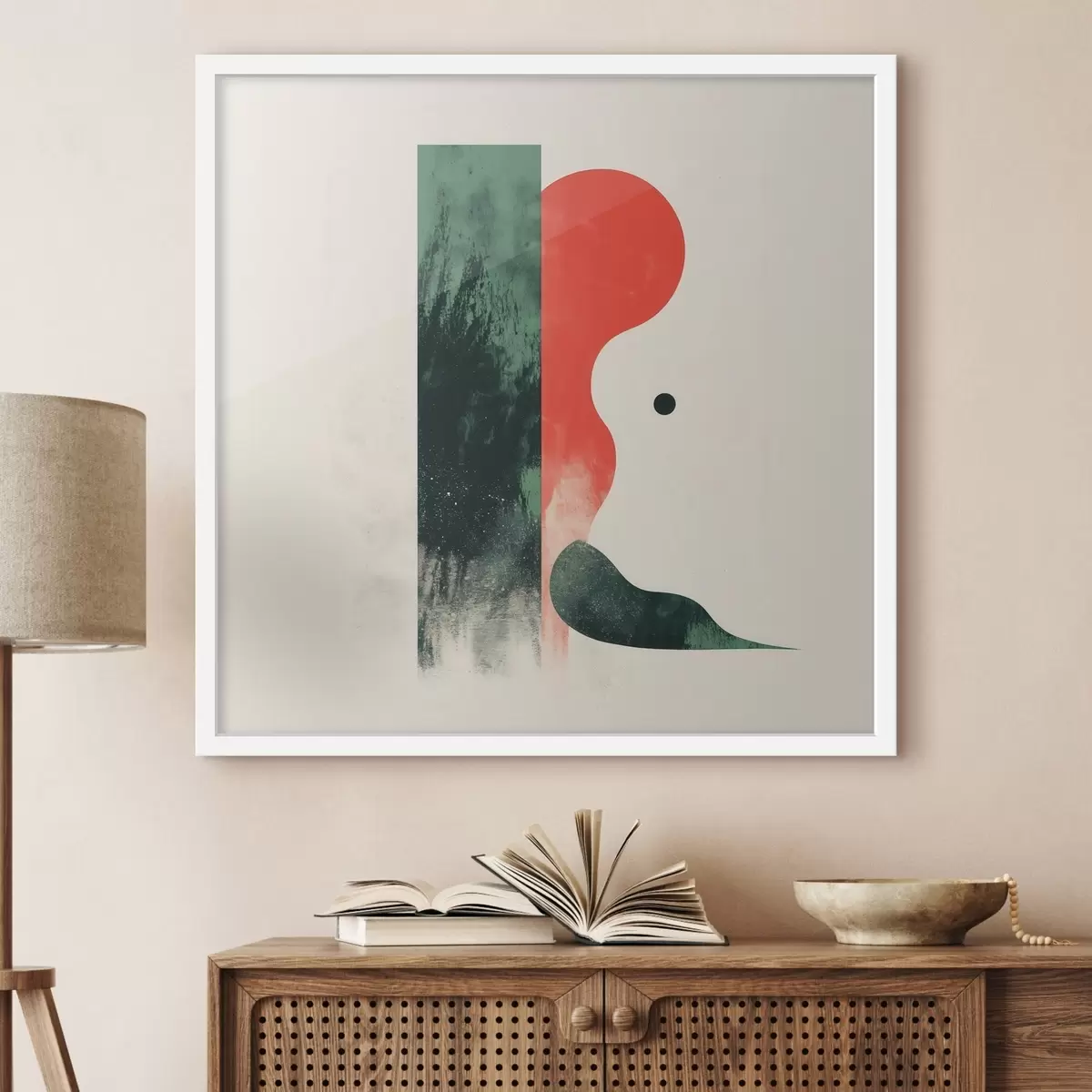 Poster Moderní geometrická kompozice s červenými a zelenými abstraktními tvary f48888