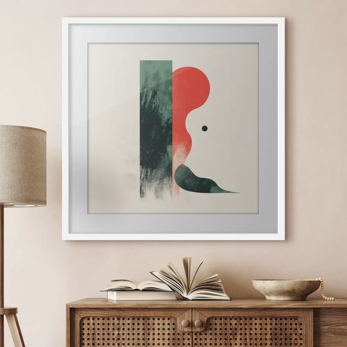 Poster Moderní geometrická kompozice s červenými a zelenými abstraktními tvary f48888