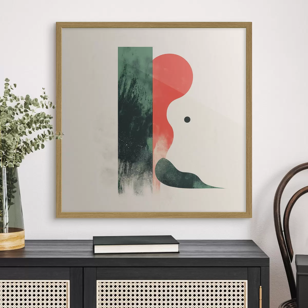 Poster Moderní geometrická kompozice s červenými a zelenými abstraktními tvary f48888