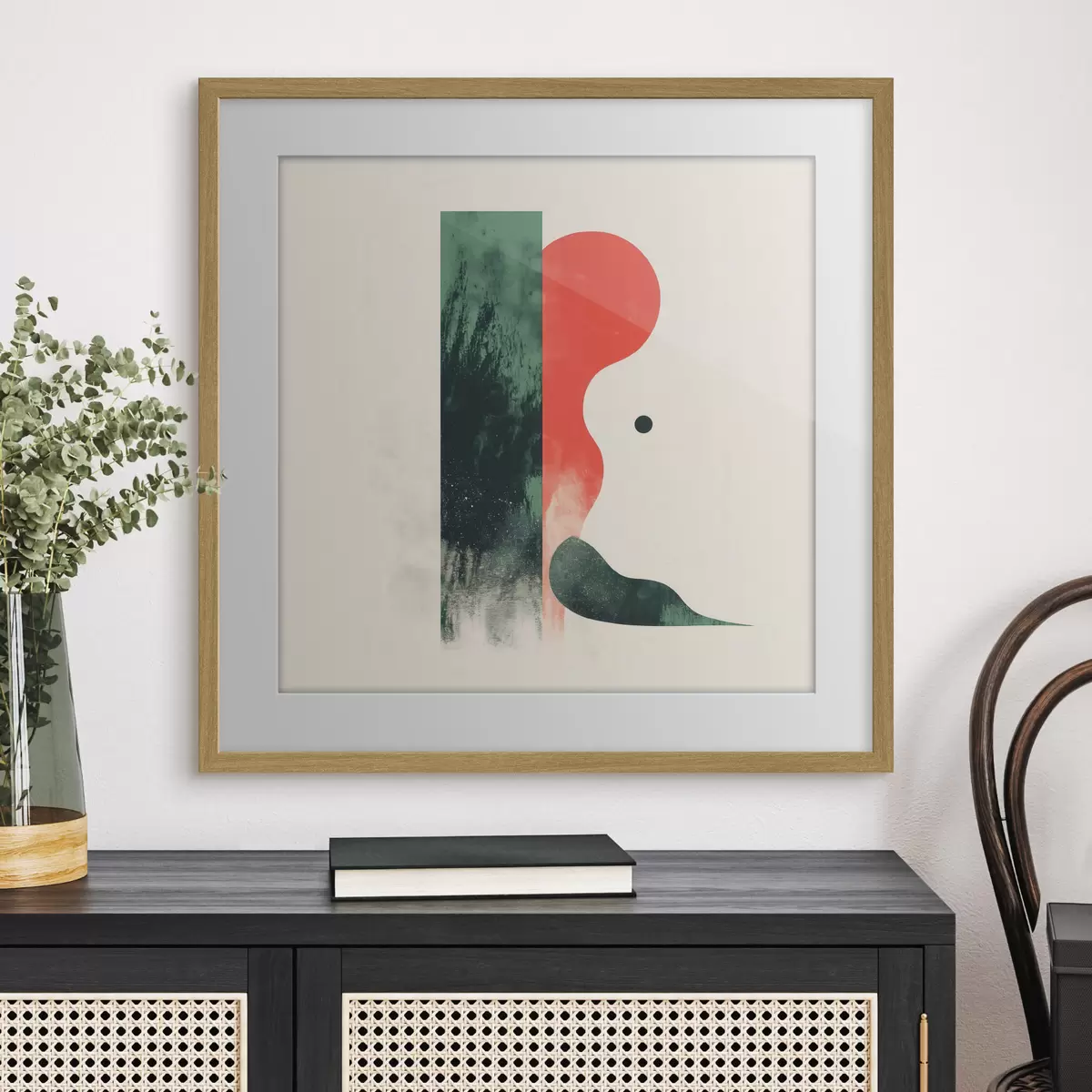 Poster Moderní geometrická kompozice s červenými a zelenými abstraktními tvary f48888