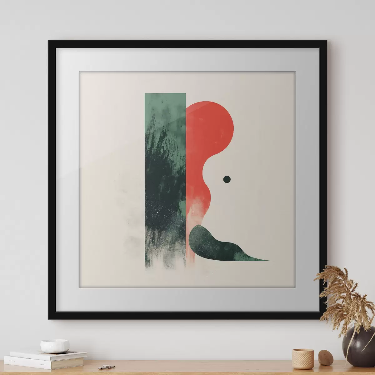 Poster Moderní geometrická kompozice s červenými a zelenými abstraktními tvary f48888
