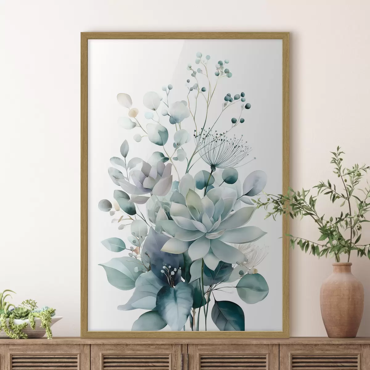 Poster Sukulenty a rostliny ve stylu akvarelu f49427