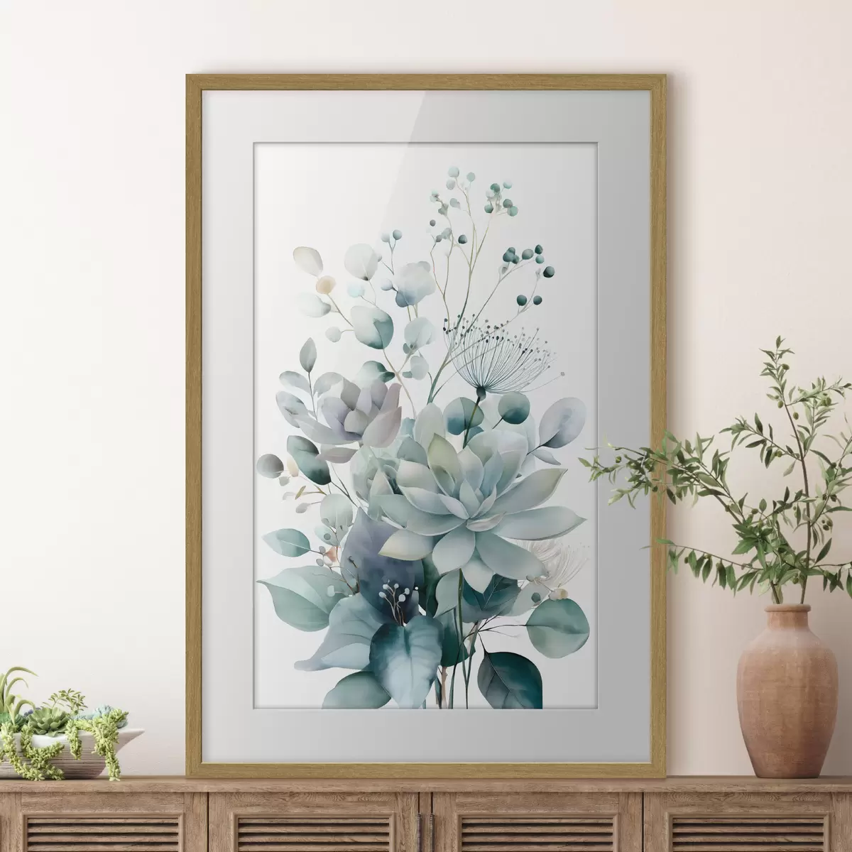 Poster Sukulenty a rostliny ve stylu akvarelu f49427